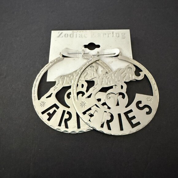 Made In China Jewelry - NOC Zodiac Aries Earrings Silver Round Cutout Textured Design Astrology Jewelry